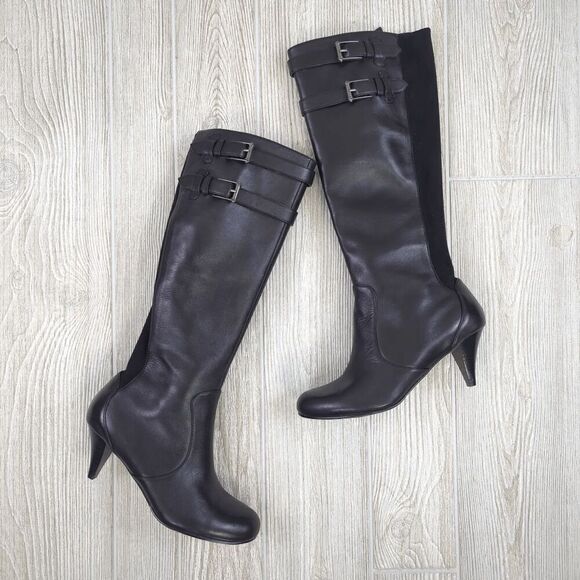 Cole Haan Women’s Black Leather Boot Knee High 7 Stiletto Pointed Toe - Picture 1 of 6